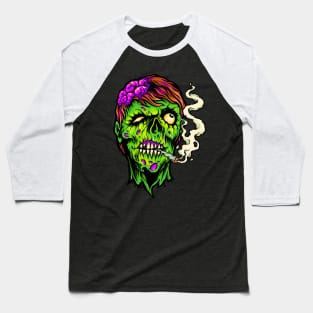 Brains and Weed - Happy Halloweed Trippy Zombie Baseball T-Shirt